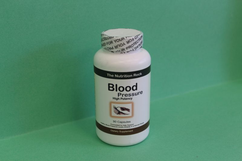 Dietary supplement bottle for blood pressure support.