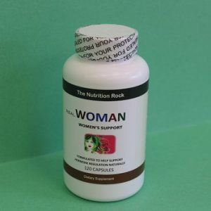 Dietary supplement bottle for women's health.