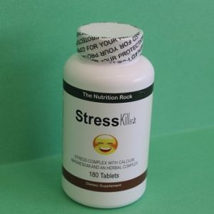 Stress relief dietary supplement bottle.