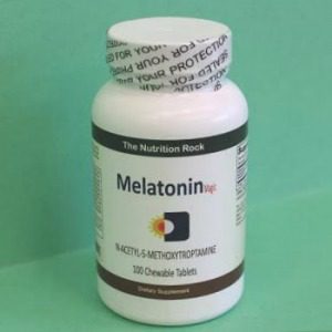 Bottle of melatonin chewable tablets.