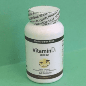 Vitamin D3 supplement bottle with 100 capsules.