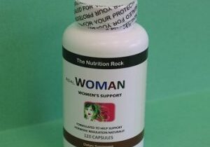 Dietary supplement bottle for women's health.