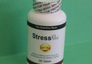 Stress relief dietary supplement bottle.