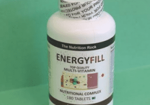 White vitamin bottle labeled "EnergyFill."