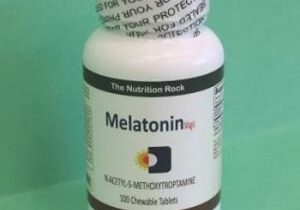 Bottle of melatonin chewable tablets.