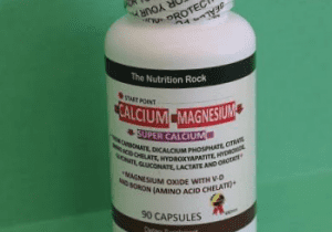 Calcium-Magnesium dietary supplement bottle.