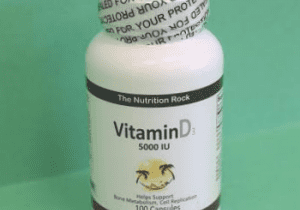Vitamin D3 supplement bottle with 100 capsules.